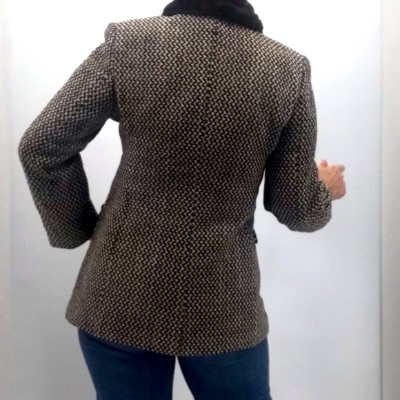 Vintage 90’s Luisa Spagnoli Boucle Knit Faux Fur Structured Blazer Jacket - Picture 4 of 16